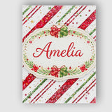 Personalised Name Red Green Glitter Stripe Christmas Pattern Festive Custom  Home Canvas Wall Art Print Decor Picture Ready to Hang