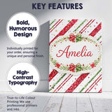 Personalised Name Red Green Glitter Stripe Christmas Pattern Festive Custom  Home Canvas Wall Art Print Decor Picture Ready to Hang