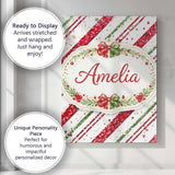 Personalised Name Red Green Glitter Stripe Christmas Pattern Festive Custom  Home Canvas Wall Art Print Decor Picture Ready to Hang