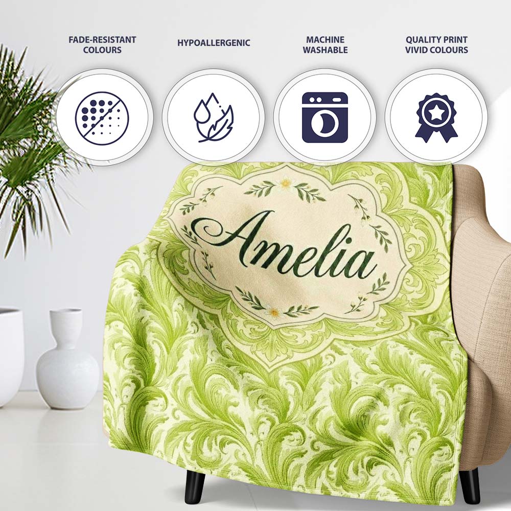 Green Abstract Spiral Brushstroke Seamless Pattern Cute Unique Gift  Personalised Custom Name Super Soft Fleece Blanket Bed Sofa Throw