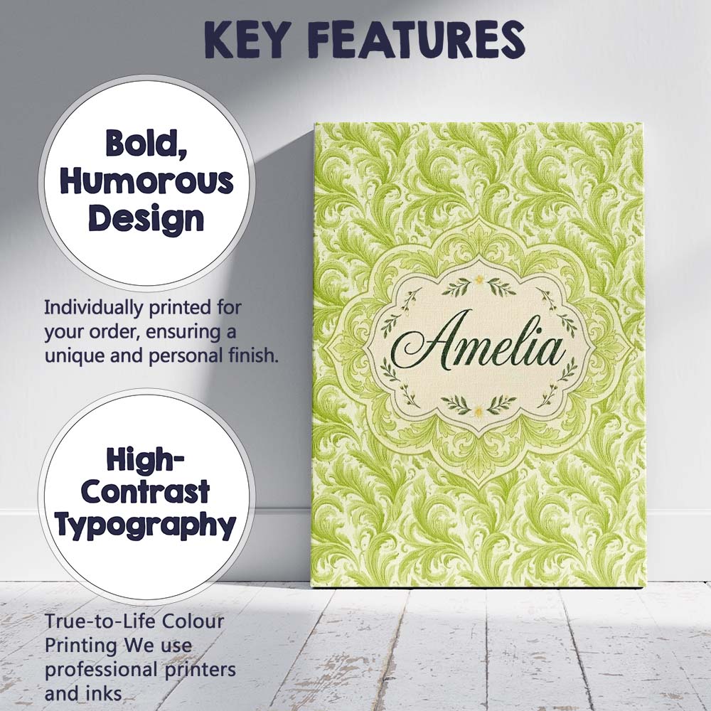 Personalised Name Green Abstract Spiral Custom  Modern Room Accent Elegant Feature Canvas Wall Art Print Decor Picture Ready to Hang
