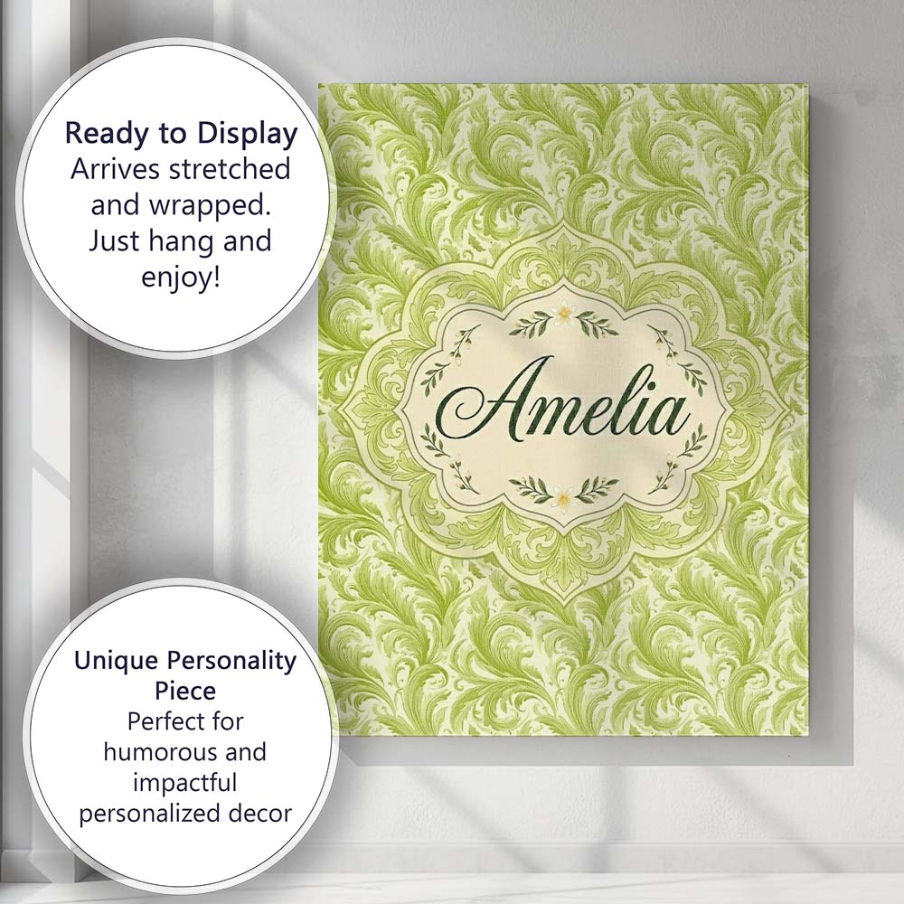 Personalised Name Green Abstract Spiral Custom  Modern Room Accent Elegant Feature Canvas Wall Art Print Decor Picture Ready to Hang