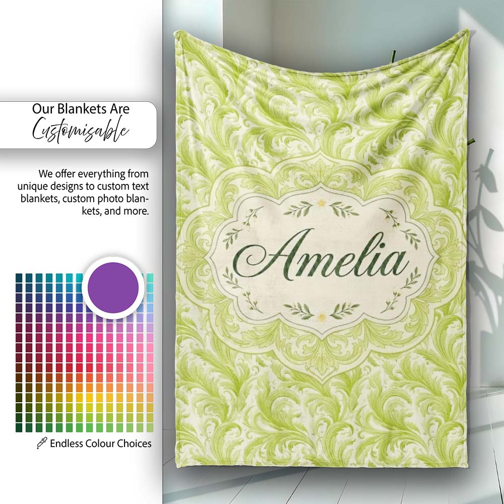 Green Abstract Spiral Brushstroke Seamless Pattern Cute Unique Gift  Personalised Custom Name Super Soft Fleece Blanket Bed Sofa Throw