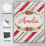 Personalised Name Red Green Glitter Stripe Christmas Pattern Festive Custom  Home Canvas Wall Art Print Decor Picture Ready to Hang