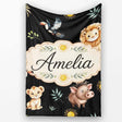 Cute Safari Animals Lion Meerkat Toucan Black Seamless Pattern  Personalised Custom Name Super Soft Fleece Blanket Bed Sofa Throw
