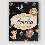 Personalised Name Cute Safari Animals Lion Custom  Unique Gift Idea Elegant Feature Canvas Wall Art Print Decor Picture Ready to Hang