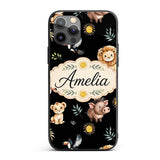 Cute Safari Animals Lion Meerkat Toucan Black Custom Name Protective Phone Case Mobile Cover Durable Everyday Smartphone Shock Resistant