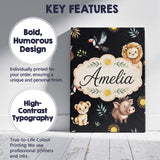 Personalised Name Cute Safari Animals Lion Custom  Unique Gift Idea Elegant Feature Canvas Wall Art Print Decor Picture Ready to Hang