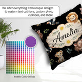 Custom Name Safari Animals Meerkat Toucan Black Seamless Pattern Square Filled Cushion Throw Pillow Sofa Bed Home Decor Zip Washable UK Made