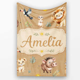 Cute Safari Animals Lion Meerkat Toucan Neutral Seamless Pattern  Personalised Custom Name Super Soft Fleece Blanket Bed Sofa Throw