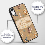 Cute Safari Animals Lion Meerkat Toucan Neutral Custom Name Protective Phone Case Mobile Cover Durable Everyday Smartphone Shock Resistant