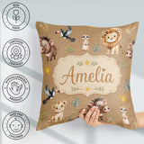 Custom Name Safari Animals Lion Meerkat Neutral Seamless Pattern Square Filled Cushion Throw Pillow Sofa Bed Home Decor Zip Washable UK Made
