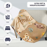 Cute Safari Animals Lion Meerkat Toucan Neutral Seamless Pattern  Personalised Custom Name Super Soft Fleece Blanket Bed Sofa Throw