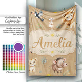 Cute Safari Animals Lion Meerkat Toucan Neutral Seamless Pattern  Personalised Custom Name Super Soft Fleece Blanket Bed Sofa Throw