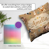Custom Name Safari Animals Lion Meerkat Neutral Seamless Pattern Square Filled Cushion Throw Pillow Sofa Bed Home Decor Zip Washable UK Made