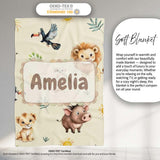 Cute Safari Animal Lion Meerkat Toucan and Warthog with Sun and  Personalised Custom Name Super Soft Fleece Blanket Bed Sofa Throw