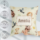 Custom Name Safari Animal Lion Meerkat and Warthog with Sun and Square Filled Cushion Throw Pillow Sofa Bed Home Decor Zip Washable UK Made