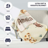 Cute Safari Animal Lion Meerkat Toucan and Warthog with Sun and  Personalised Custom Name Super Soft Fleece Blanket Bed Sofa Throw