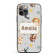 Cute Safari Animals Lion Toucan and Warthog with Custom Name Protective Phone Case Mobile Cover Durable Everyday Smartphone Shock Resistant