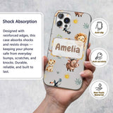 Cute Safari Animals Lion Toucan and Warthog with Custom Name Protective Phone Case Mobile Cover Durable Everyday Smartphone Shock Resistant