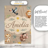 Cute Safari Animals Lion and Warthog with Sun and Leaves on Tan Pink  Personalised Custom Name Super Soft Fleece Blanket Bed Sofa Throw