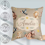 Custom Name Cute Safari Lion and with Sun and Leaves on Tan Pink Square Filled Cushion Throw Pillow Sofa Bed Home Decor Zip Washable UK Made