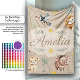 Cute Safari Animals Lion and Warthog with Sun and Leaves on Tan Pink  Personalised Custom Name Super Soft Fleece Blanket Bed Sofa Throw