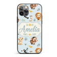 Cute Safari Animals Lion Meerkat Warthog with Sun Custom Name Protective Phone Case Mobile Cover Durable Everyday Smartphone Shock Resistant