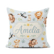 Custom Name Cute Safari Animals Lion with Sun and Leaves on Sage Square Filled Cushion Throw Pillow Sofa Bed Home Decor Zip Washable UK Made