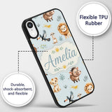 Cute Safari Animals Lion Meerkat Warthog with Sun Custom Name Protective Phone Case Mobile Cover Durable Everyday Smartphone Shock Resistant