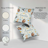 Custom Name Cute Safari Animals Lion with Sun and Leaves on Sage Square Filled Cushion Throw Pillow Sofa Bed Home Decor Zip Washable UK Made