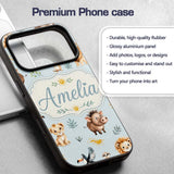 Cute Safari Animals Lion Meerkat Warthog with Sun Custom Name Protective Phone Case Mobile Cover Durable Everyday Smartphone Shock Resistant