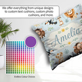 Custom Name Cute Safari Animals Lion with Sun and Leaves on Sage Square Filled Cushion Throw Pillow Sofa Bed Home Decor Zip Washable UK Made