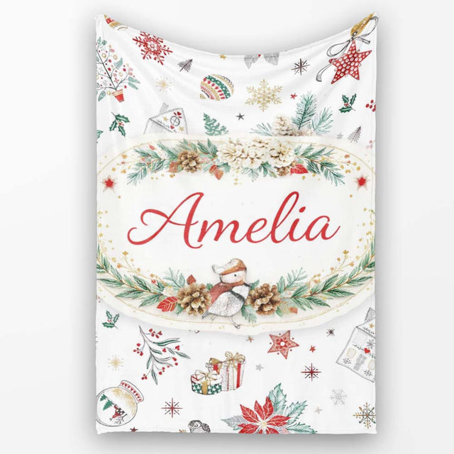 Christmas Icons Pattern Snowflakes Gifts Baubles Seamless Design  Personalised Custom Name Super Soft Fleece Blanket Bed Sofa Throw
