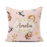 Custom Name Safari Animals Lion Meerkat, Warthog with Sun and on Square Filled Cushion Throw Pillow Sofa Bed Home Decor Zip Washable UK Made