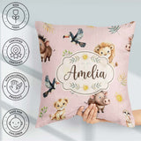 Custom Name Safari Animals Lion Meerkat, Warthog with Sun and on Square Filled Cushion Throw Pillow Sofa Bed Home Decor Zip Washable UK Made