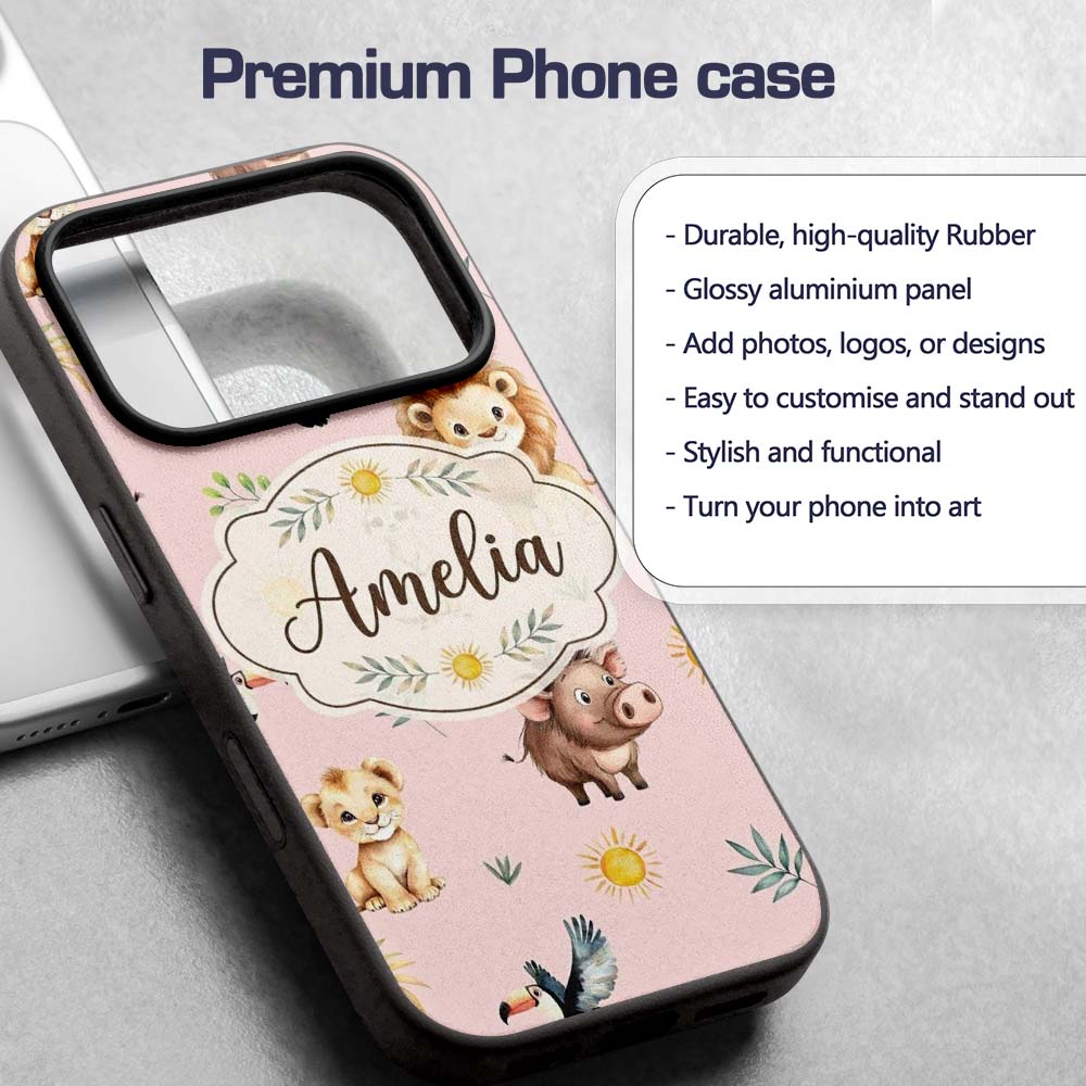 Cute Safari Animals Lion Meerkat, Warthog with Custom Name Protective Phone Case Mobile Cover Durable Everyday Smartphone Shock Resistant