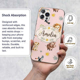 Cute Safari Animals Lion Meerkat, Warthog with Custom Name Protective Phone Case Mobile Cover Durable Everyday Smartphone Shock Resistant