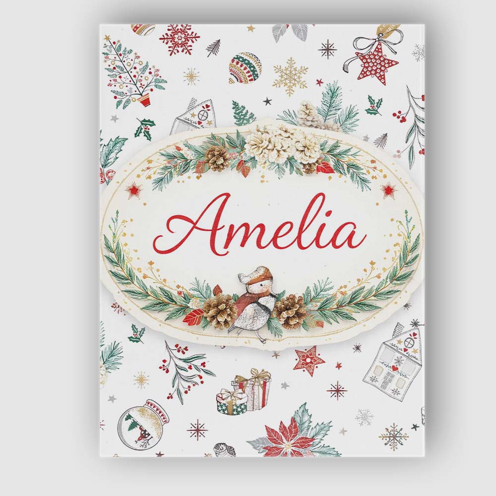 Personalised Name Christmas Icons Pattern Snowflakes Gifts Baubles Custom  Unique Canvas Wall Art Print Decor Picture Ready to Hang