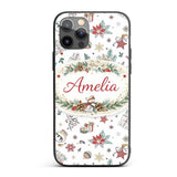 Christmas Icons Pattern Snowflakes Gifts Baubles Custom Name Protective Phone Case Mobile Cover Durable Everyday Smartphone Shock Resistant