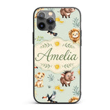 Cute Safari Animals Lion Meerkat Printed Design Custom Name Protective Phone Case Mobile Cover Durable Everyday Smartphone Shock Resistant