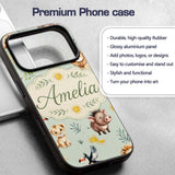 Cute Safari Animals Lion Meerkat Printed Design Custom Name Protective Phone Case Mobile Cover Durable Everyday Smartphone Shock Resistant