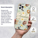 Cute Safari Animals Lion Meerkat Printed Design Custom Name Protective Phone Case Mobile Cover Durable Everyday Smartphone Shock Resistant