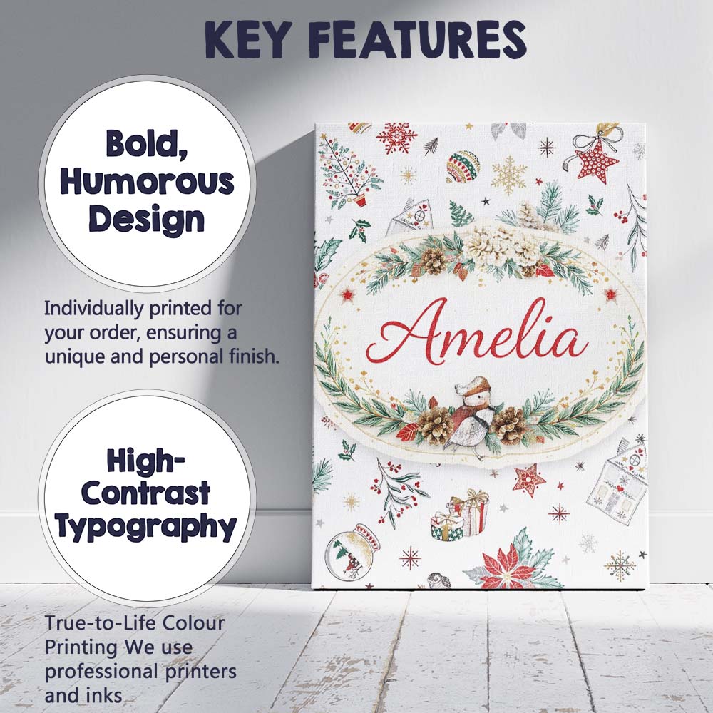 Personalised Name Christmas Icons Pattern Snowflakes Gifts Baubles Custom  Unique Canvas Wall Art Print Decor Picture Ready to Hang