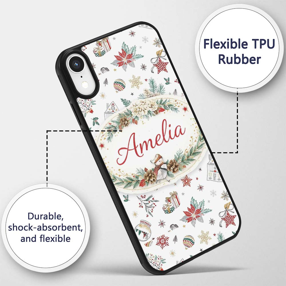 Christmas Icons Pattern Snowflakes Gifts Baubles Custom Name Protective Phone Case Mobile Cover Durable Everyday Smartphone Shock Resistant