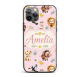 Cute Safari Animals Lion Meerkat Printed Design Custom Name Protective Phone Case Mobile Cover Durable Everyday Smartphone Shock Resistant