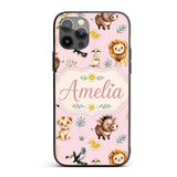 Cute Safari Animals Lion Meerkat Printed Design Custom Name Protective Phone Case Mobile Cover Durable Everyday Smartphone Shock Resistant