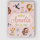 Personalised Name Cute Safari Animals Lion Custom  Unique Gift Idea Elegant Feature Canvas Wall Art Print Decor Picture Ready to Hang