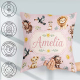 Custom Name Cute Safari Animals Lion Meerkat Toucan and with Sun Square Filled Cushion Throw Pillow Sofa Bed Home Decor Zip Washable UK Made