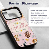 Cute Safari Animals Lion Meerkat Printed Design Custom Name Protective Phone Case Mobile Cover Durable Everyday Smartphone Shock Resistant